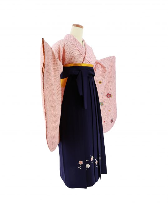 卒業式袴レンタルNo.438[絞り風]白×オレンジ総絞り風・桜刺繍
